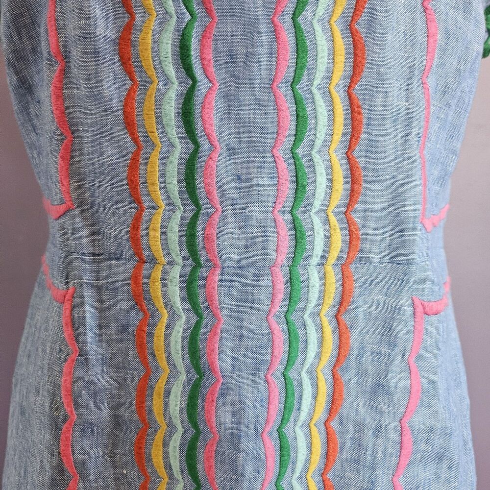 Boden 100% Linen Chambray Laura Embroidered Fiesta Folk Boho Summer Dress - Picture 6 of 13